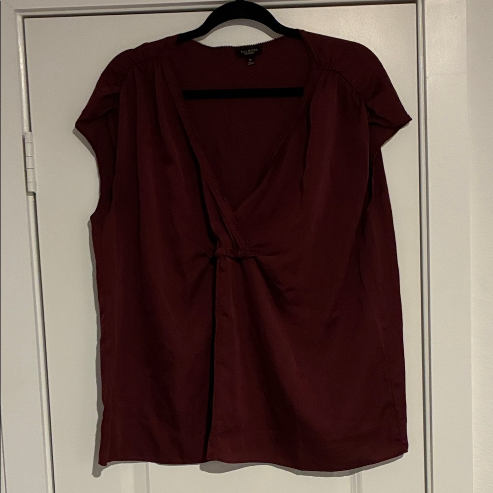Talbots V Neck Dark Red Cap Sleeve Blouse